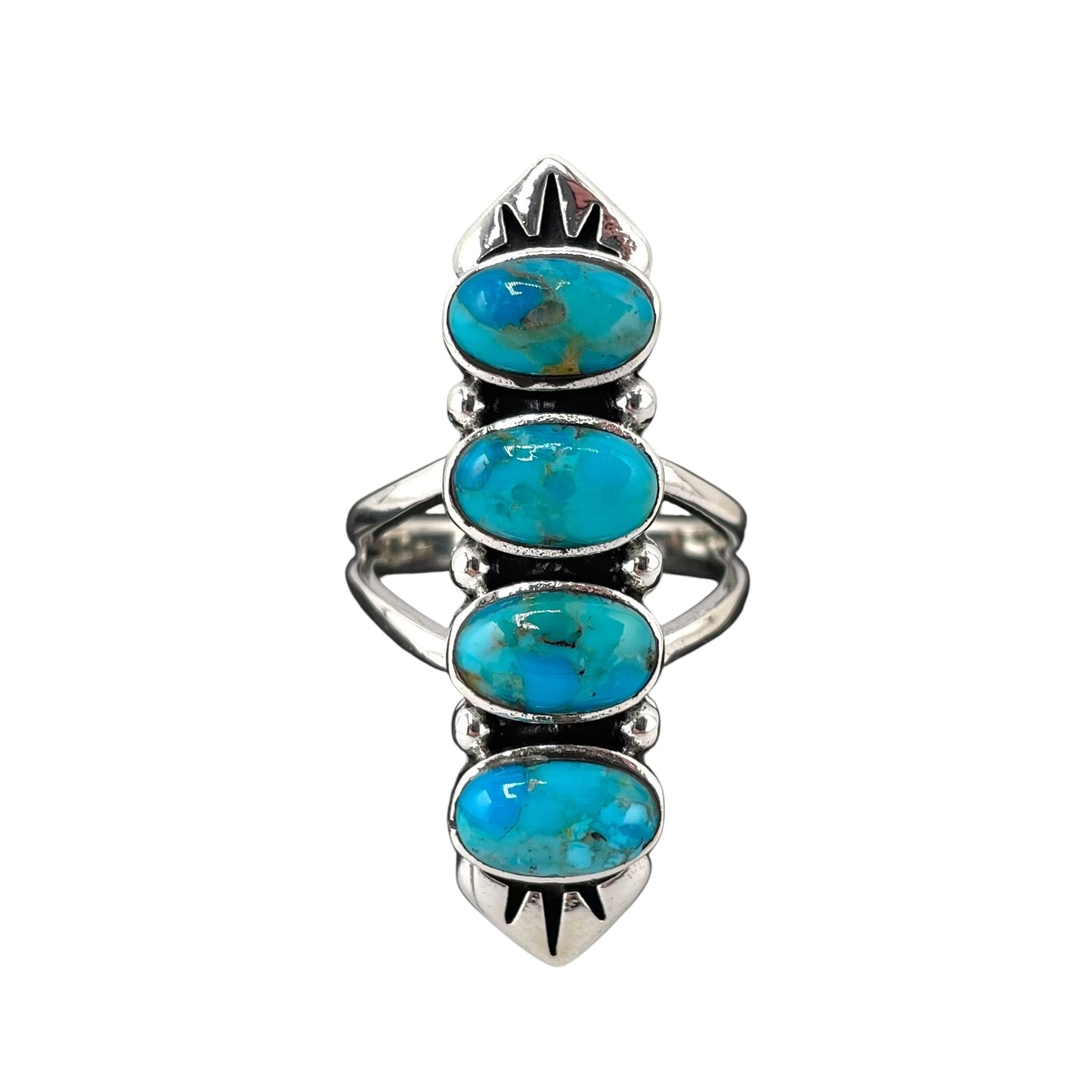 Turquoise 4 Stone Stacked Oval Ring Sterling Silver