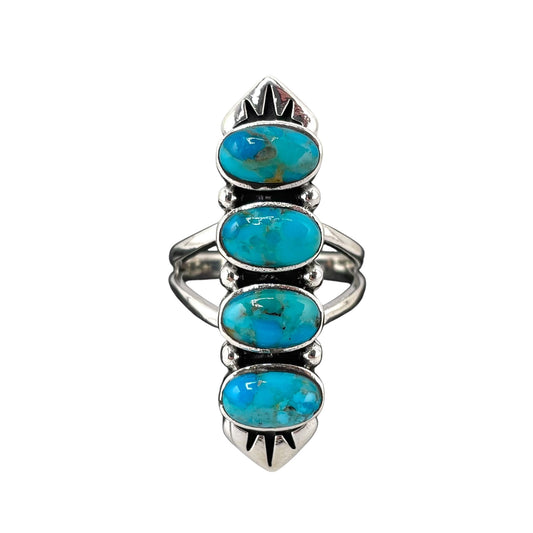 Turquoise 4 Stone Stacked Oval Ring Sterling Silver