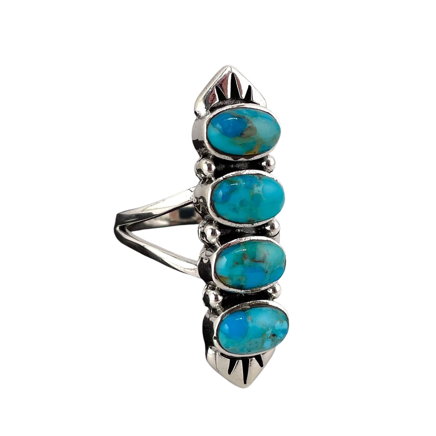 Turquoise 4 Stone Stacked Oval Ring Sterling Silver