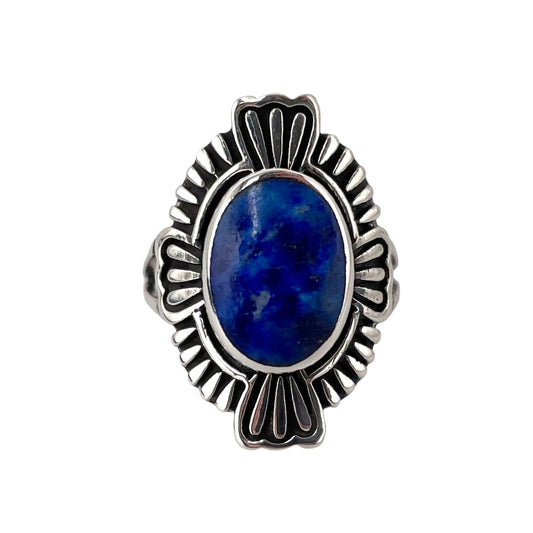 Lapis Stone Oval Ring Sterling Silver