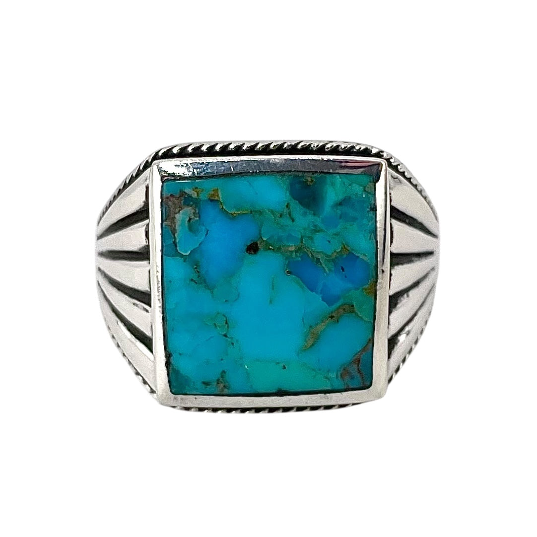 Turquoise Stone Square Mens Ring Sterling Silver