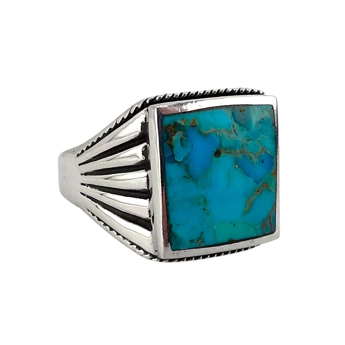 Turquoise Stone Square Mens Ring Sterling Silver