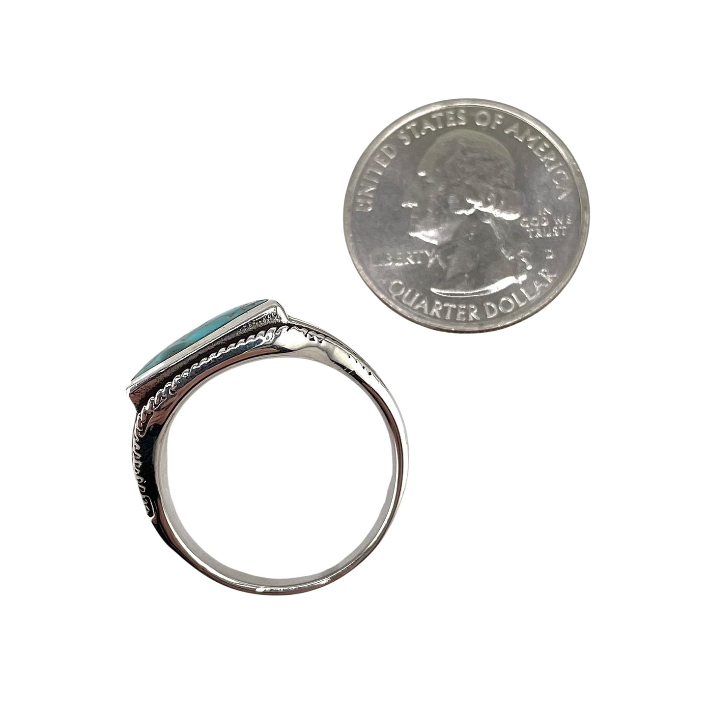 Turquoise Stone Square Mens Ring Sterling Silver