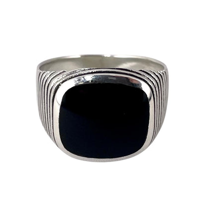 Black Onyx Stone Square Mens Ring Sterling Silver
