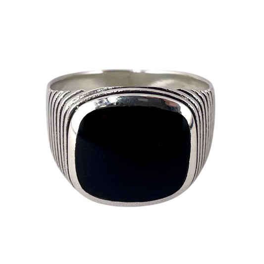 Black Onyx Stone Square Mens Ring Sterling Silver