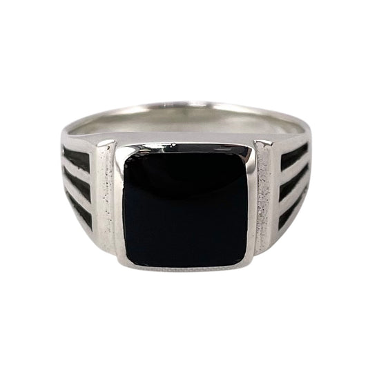 Black Onyx Stone Square Mens Ring Sterling Silver