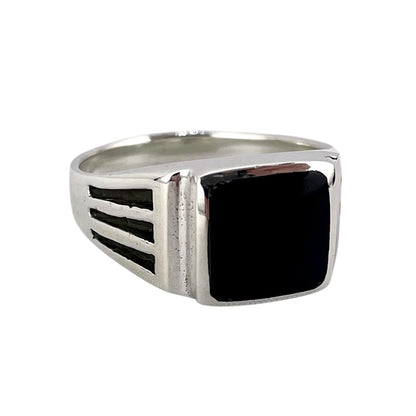 Black Onyx Stone Square Mens Ring Sterling Silver