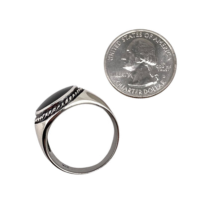 Black Onyx Stone Oval Rope Mens Ring Sterling Silver