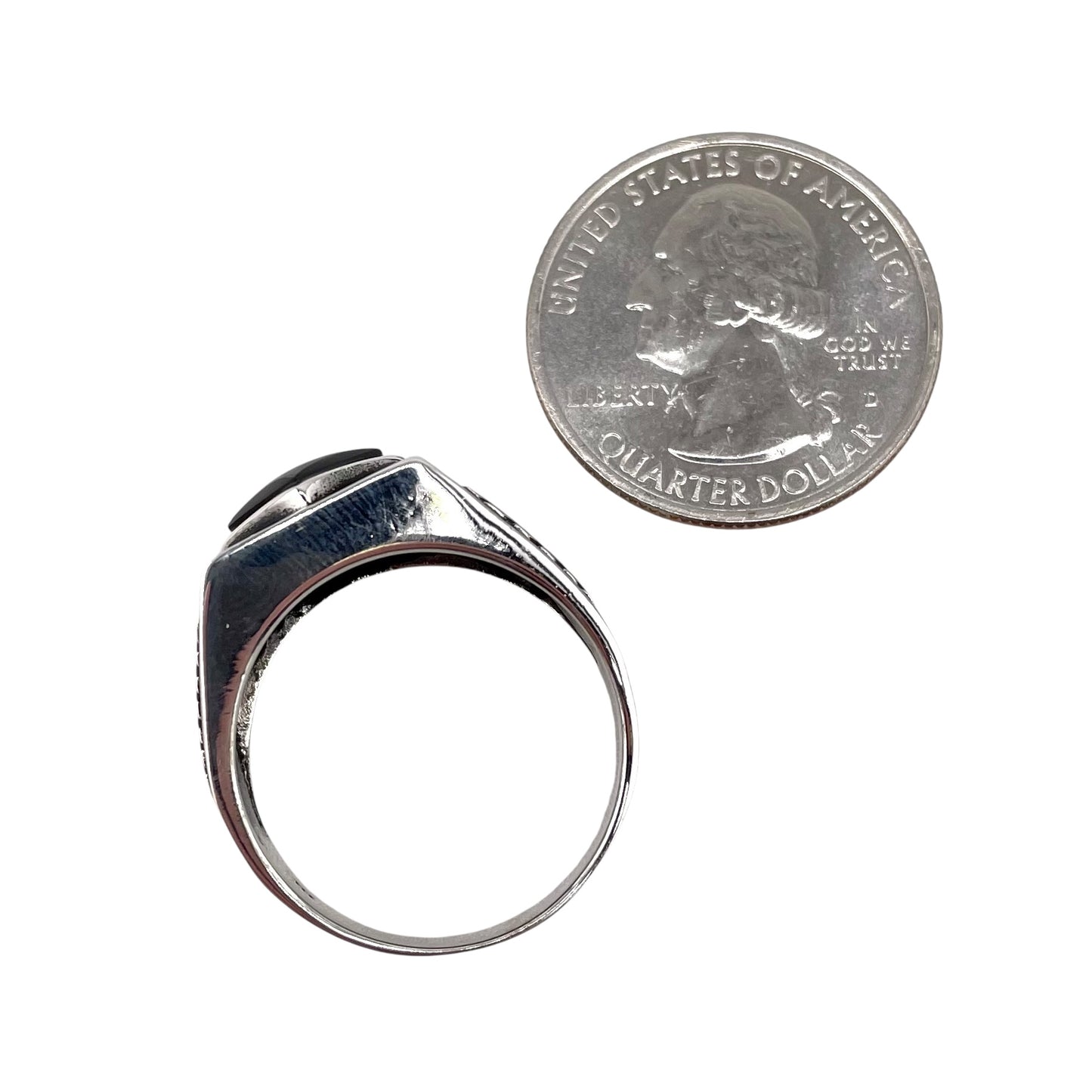 Black Onyx Stone Diamond Shape Mens Ring Sterling Silver