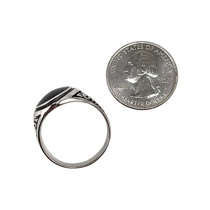 Black Onyx Stone Oval Mens Ring Sterling Silver