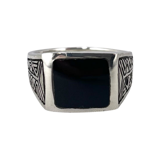 Black Onyx Stone Square Mens Ring Sterling Silver