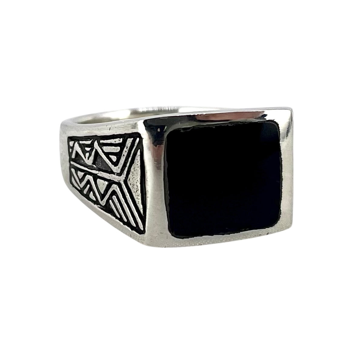 Black Onyx Stone Square Mens Ring Sterling Silver