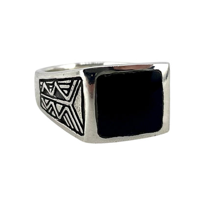 Black Onyx Stone Square Mens Ring Sterling Silver