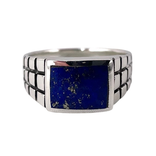 Lapis Stone Square Mens Ring Sterling Silver