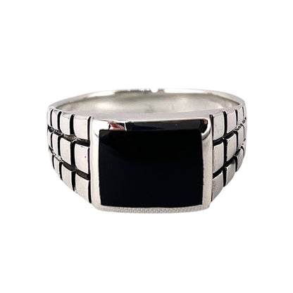 Black Onyx Stone Square Mens Ring Sterling Silver