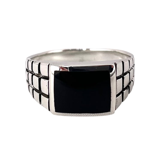 Black Onyx Stone Square Mens Ring Sterling Silver