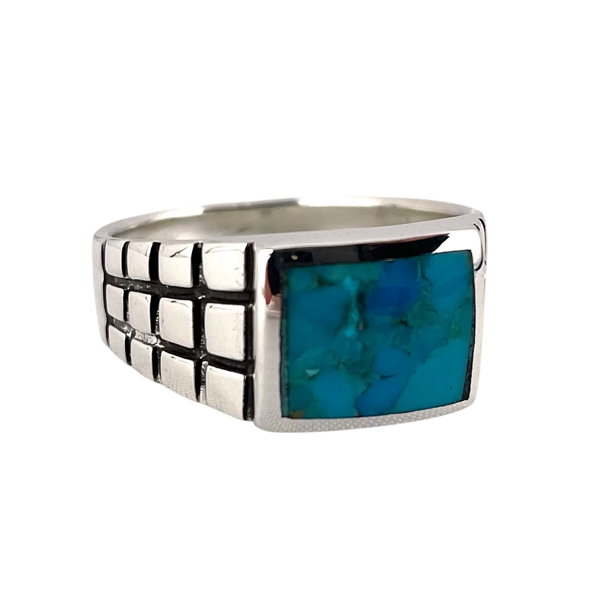 Turquoise Stone Square Mens Ring Sterling Silver