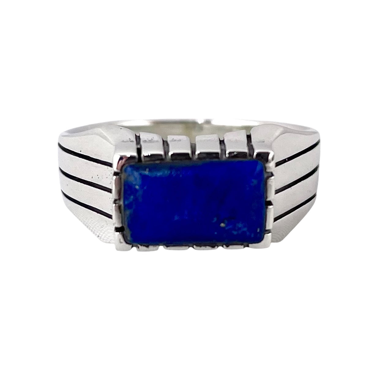 Lapis Stone Rectangle Mens Ring Sterling Silver
