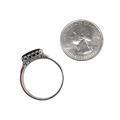 Black Onyx Stone Rectangle Mens Ring Sterling Silver