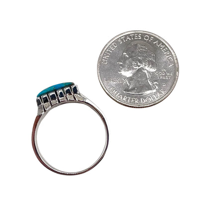 Turquoise Stone Rectangle Mens Ring Sterling Silver