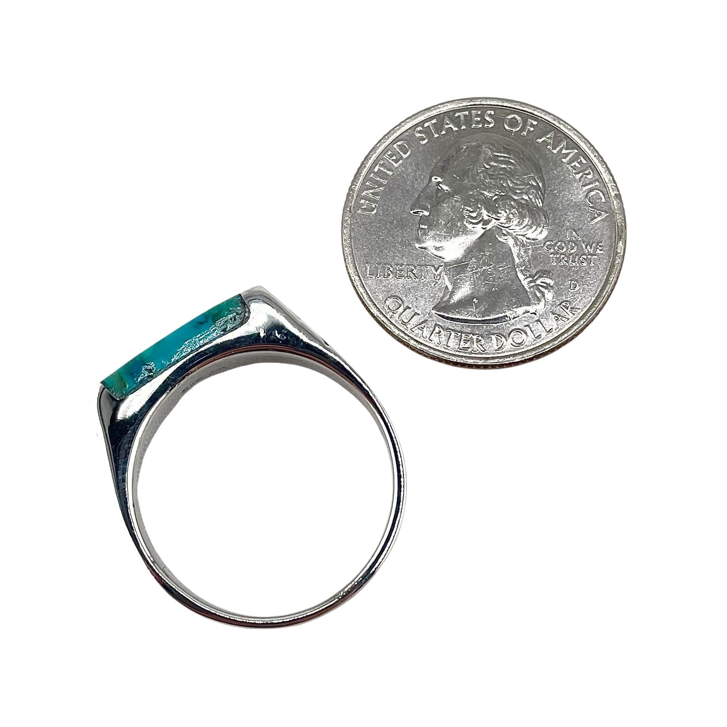 Turquoise Stone Rectangle Bar Mens Ring Sterling Silver