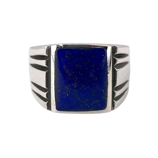 Lapis Rectangle Stone Ring Sterling Silver