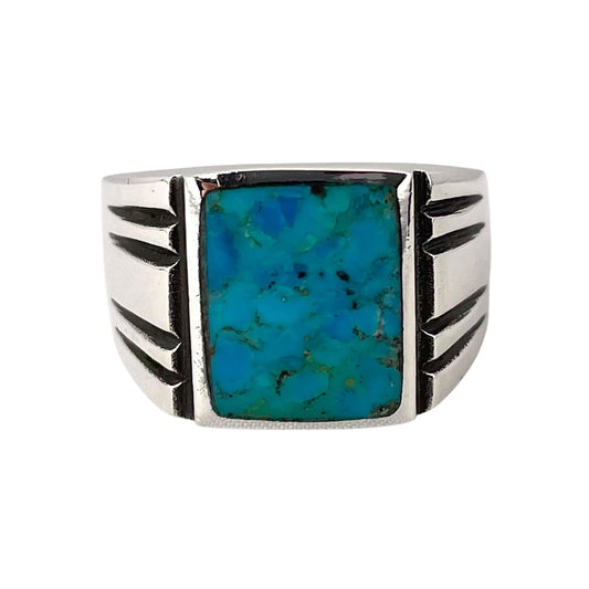 Turquoise Rectangle Stone Ring Sterling Silver