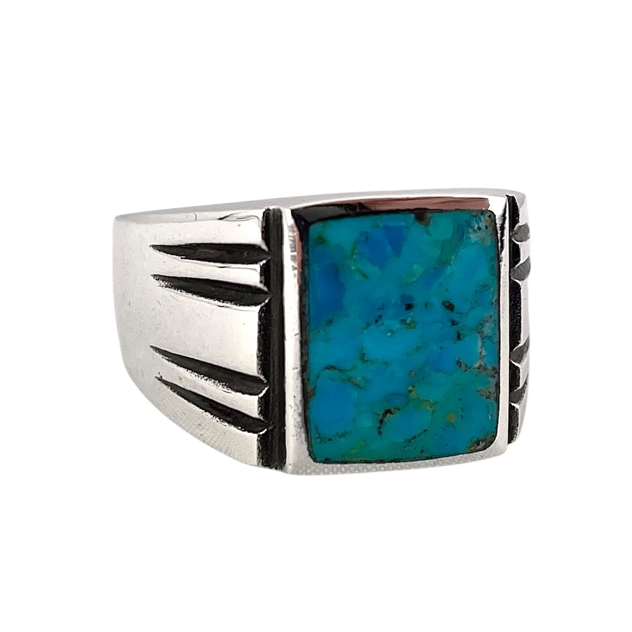 Turquoise Rectangle Stone Ring Sterling Silver