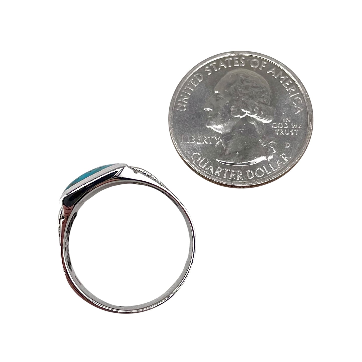 Turquoise Rectangle Stone Greek Key Ring Sterling Silver