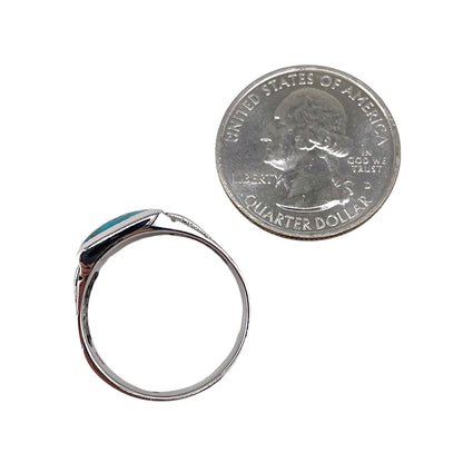Turquoise Rectangle Stone Greek Key Ring Sterling Silver