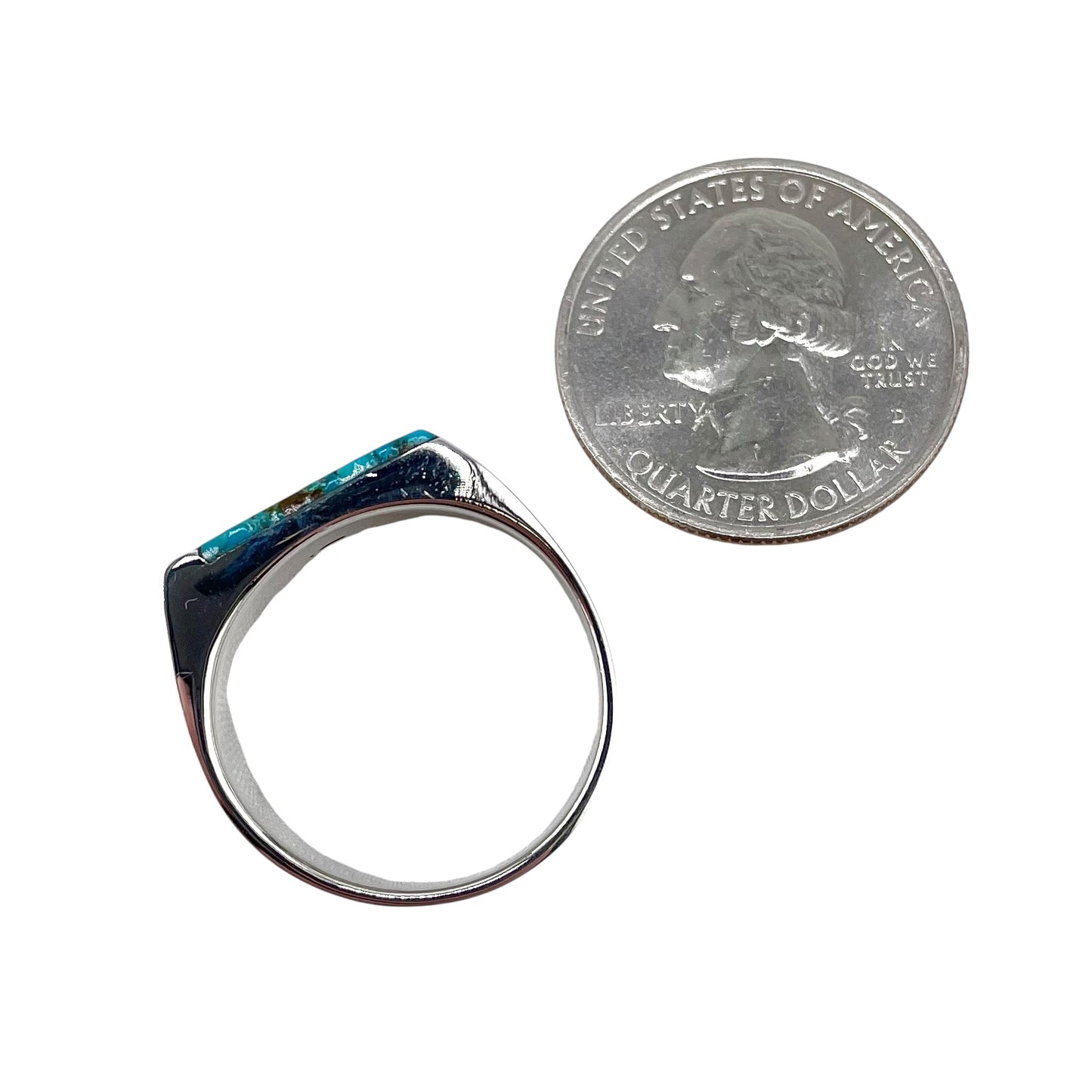 Turquoise Corner Stone Greek Key Ring Sterling Silver