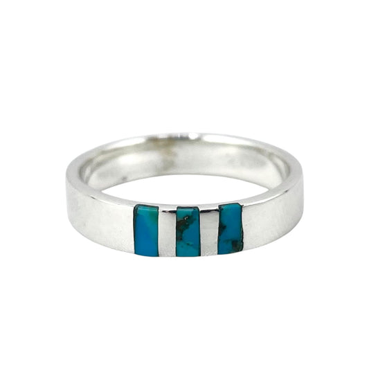 Turquoise 3 Stone Band Ring Sterling Silver