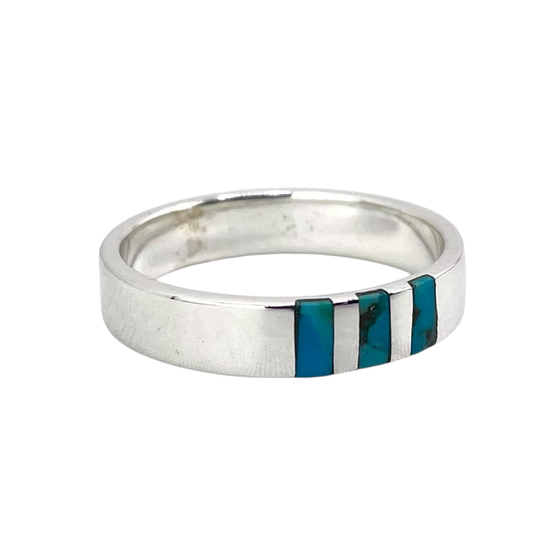 Turquoise 3 Stone Band Ring Sterling Silver