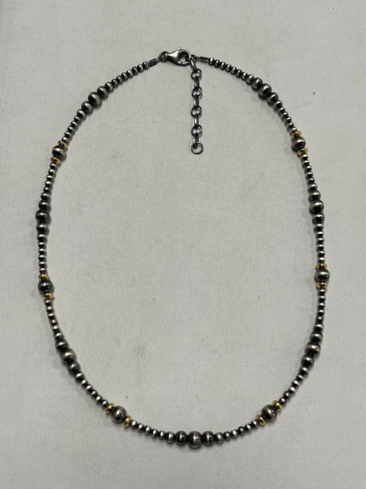 Desert Pearl Mix Graduated Bead Necklace Sterling Silver & 12K Gold Filled
