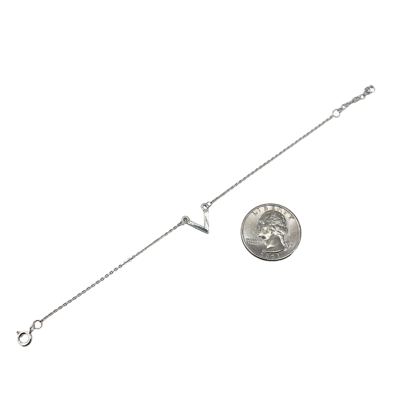 Letter V Link Bracelet Sterling Silver