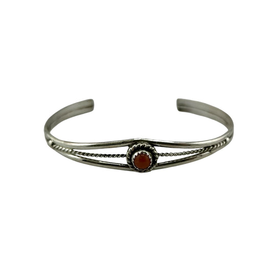Coral Round Navajo Baby Bracelet Sterling Silver