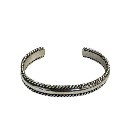 Elaine Tahe Sterling Silver Navajo Half Round Twist Wire Baby Bracelet