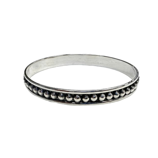 Sterling Silver Dotted Bead Row 9mm Bangle Bracelet
