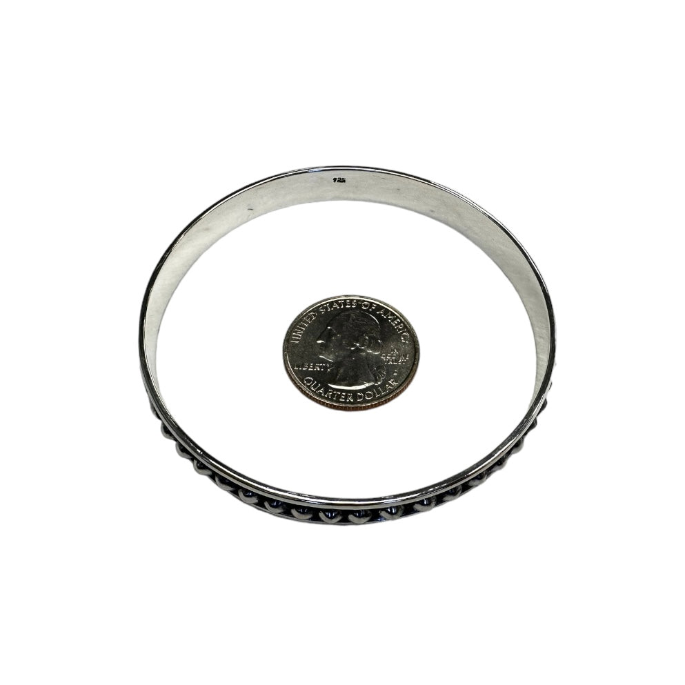 Sterling Silver Dotted Bead Row 9mm Bangle Bracelet