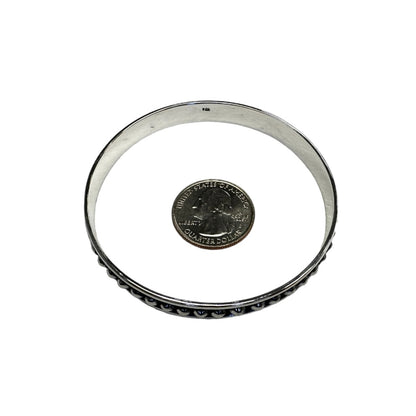 Sterling Silver Dotted Bead Row 9mm Bangle Bracelet