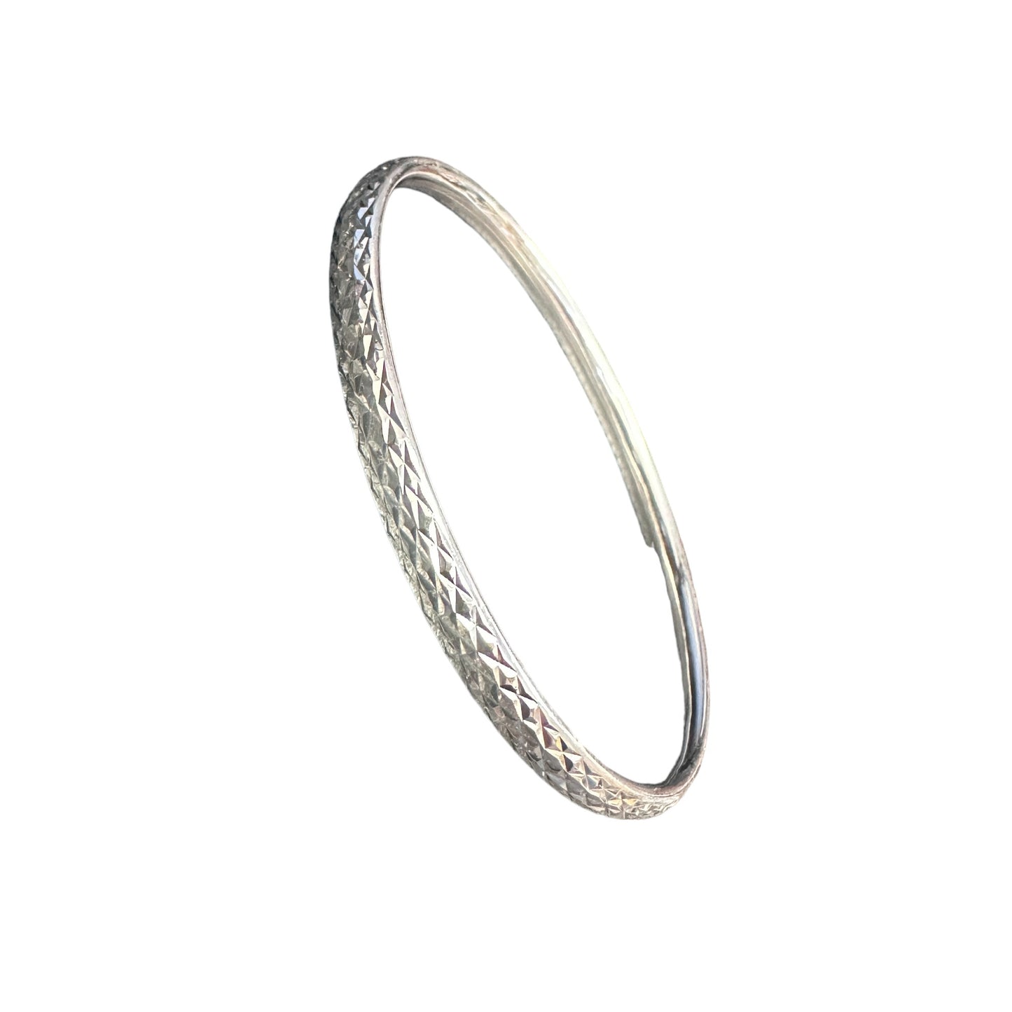 Diamond Cut Bangle Bracelet 3/16" Wide Sterling Silver
