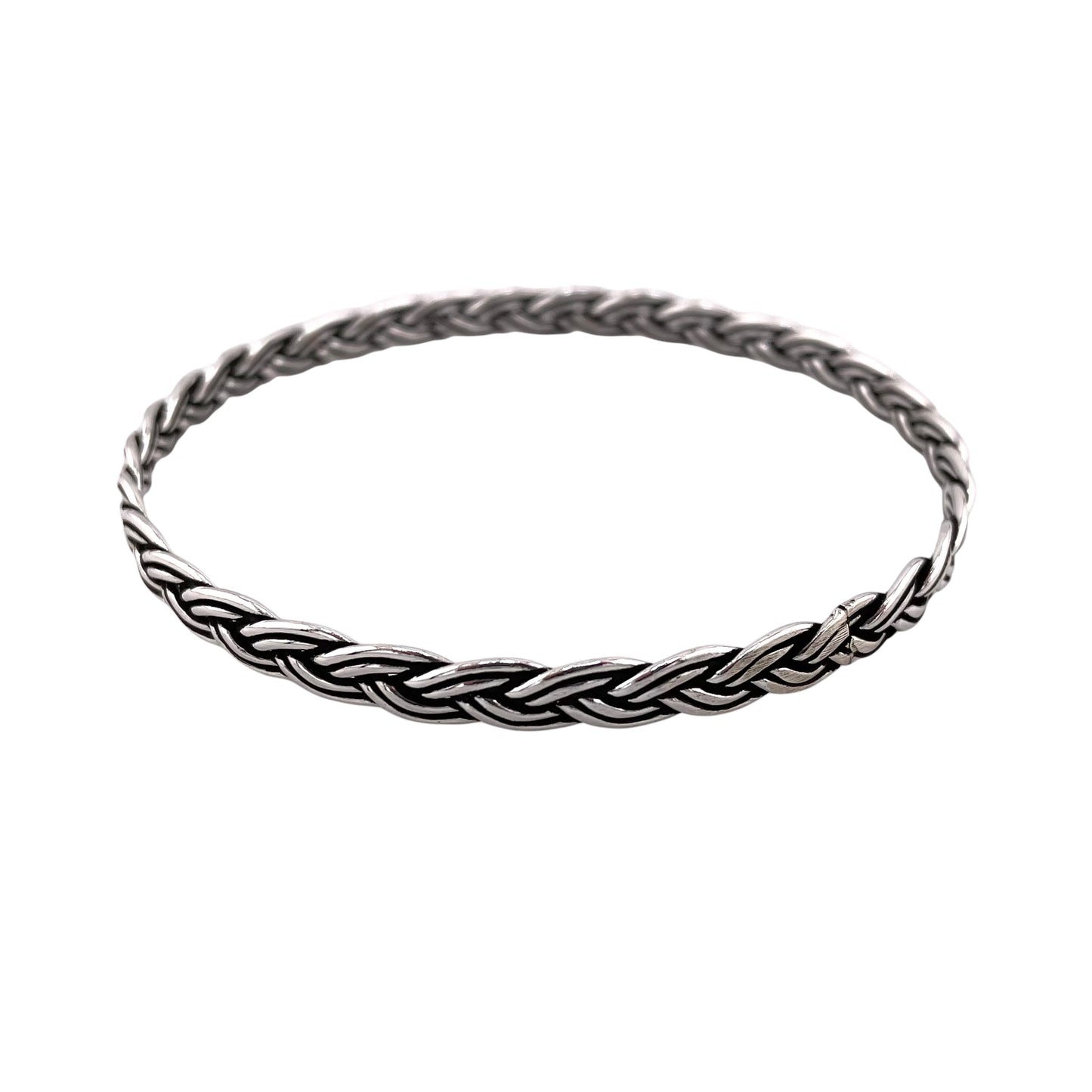 Braided Wheat Bangle Bracelet 3/16" Wide Sterling Silver
