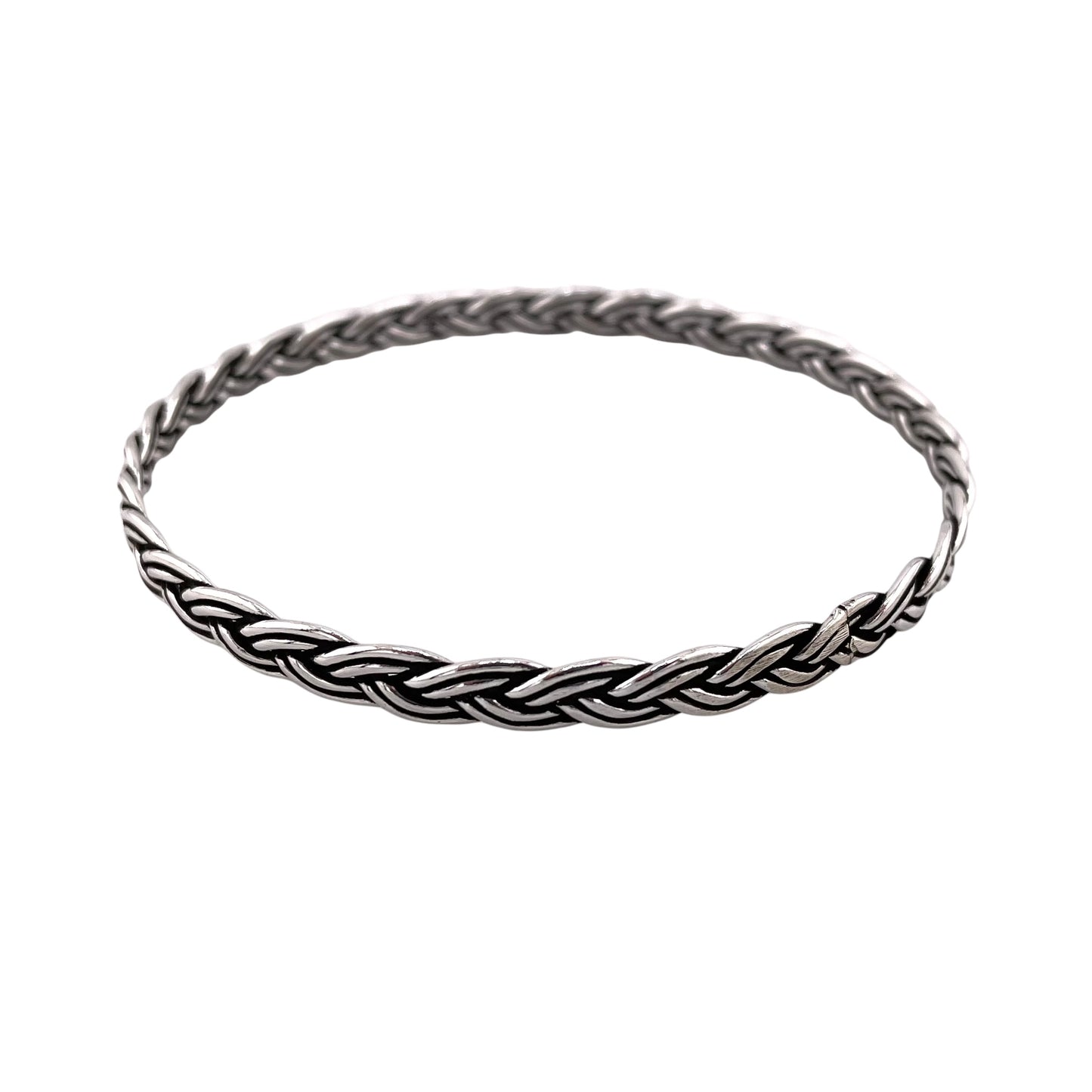 Braided Wheat Bangle Bracelet 3/16" Wide Sterling Silver