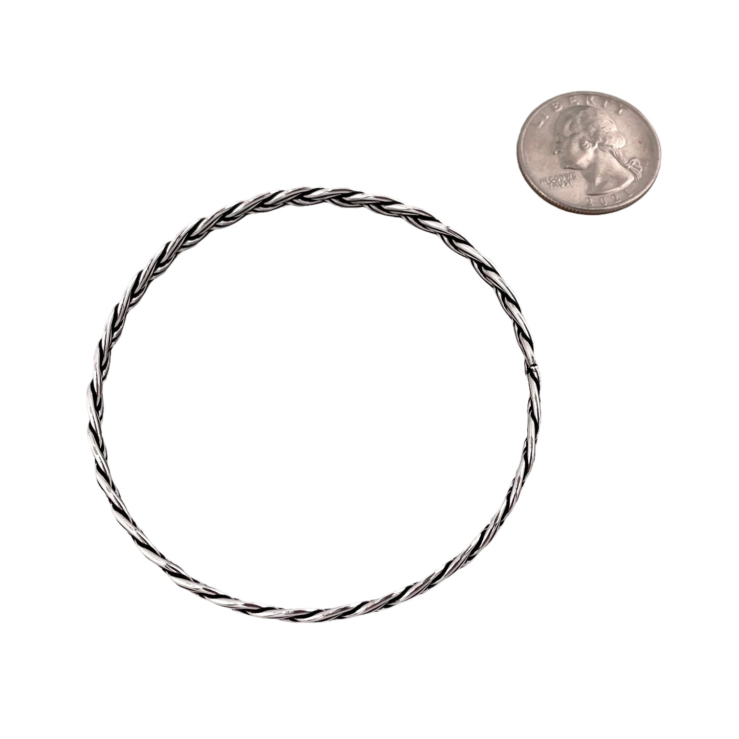 Braided Wheat Bangle Bracelet 3/16" Wide Sterling Silver