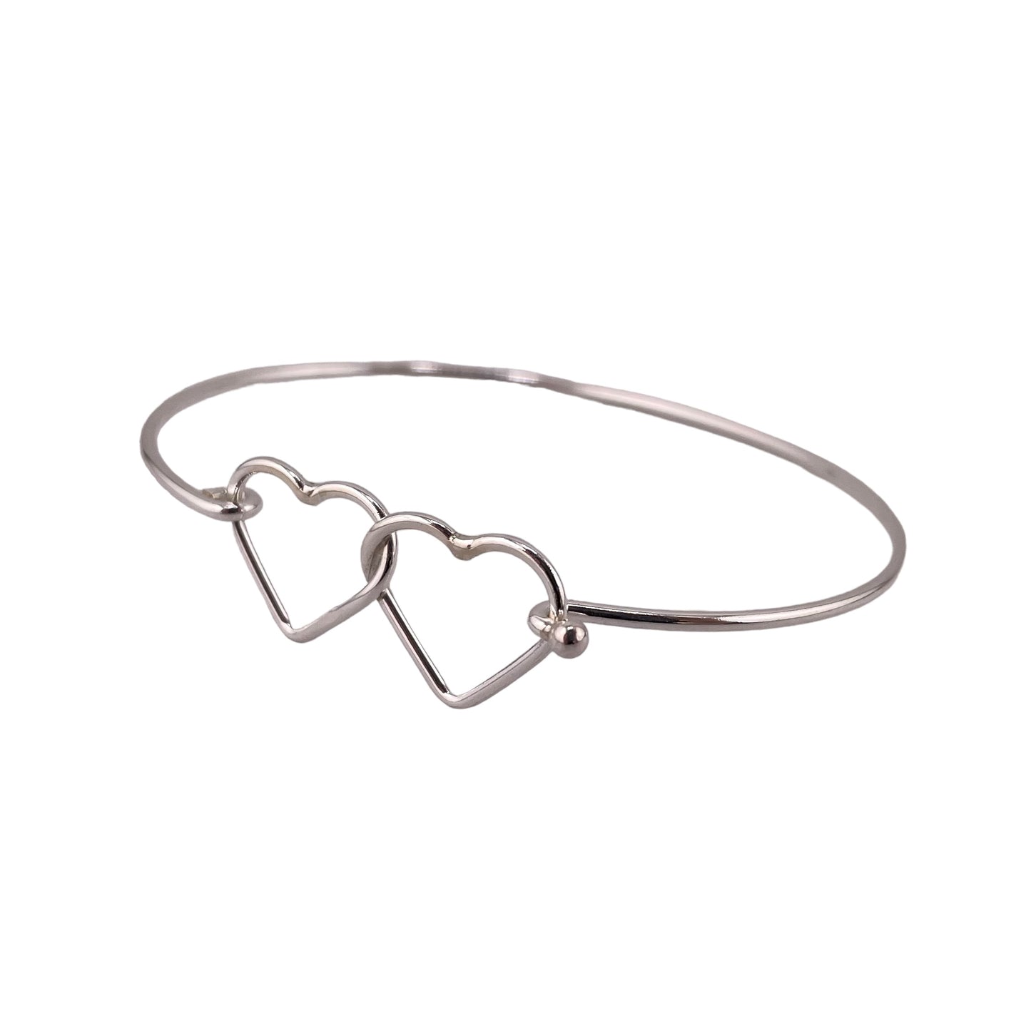 Double Heart Latch Bangle Bracelet Sterling Silver