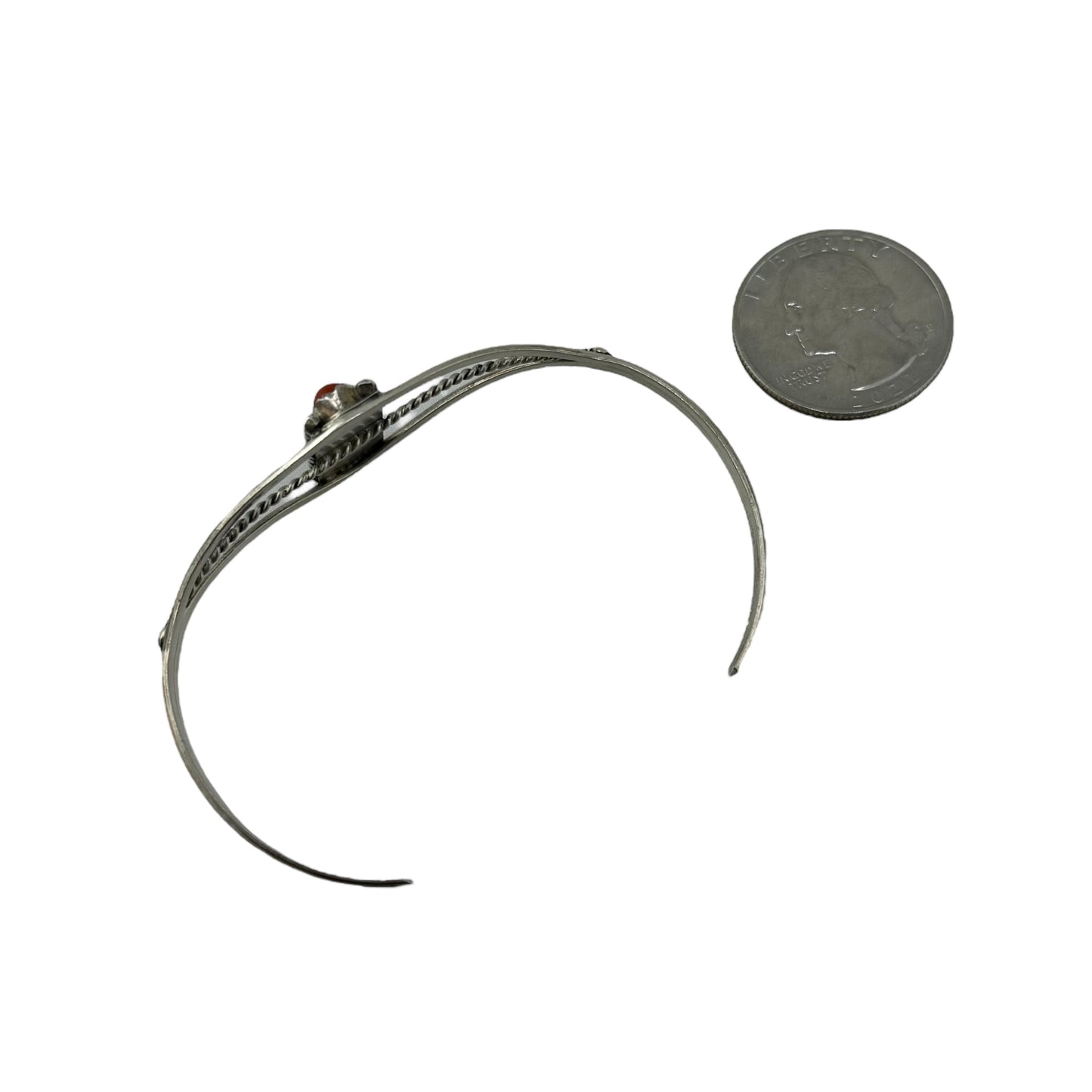Coral 4-Stone Row Navajo Cuff Bracelet Sterling Silver
