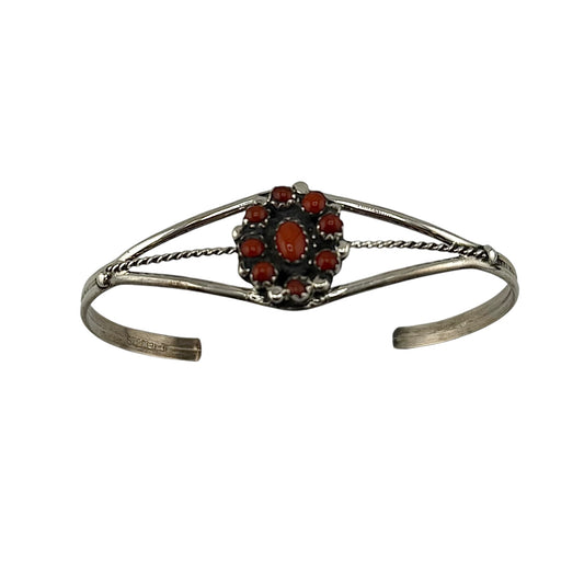 Coral Cluster Navajo Cuff Bracelet Sterling Silver