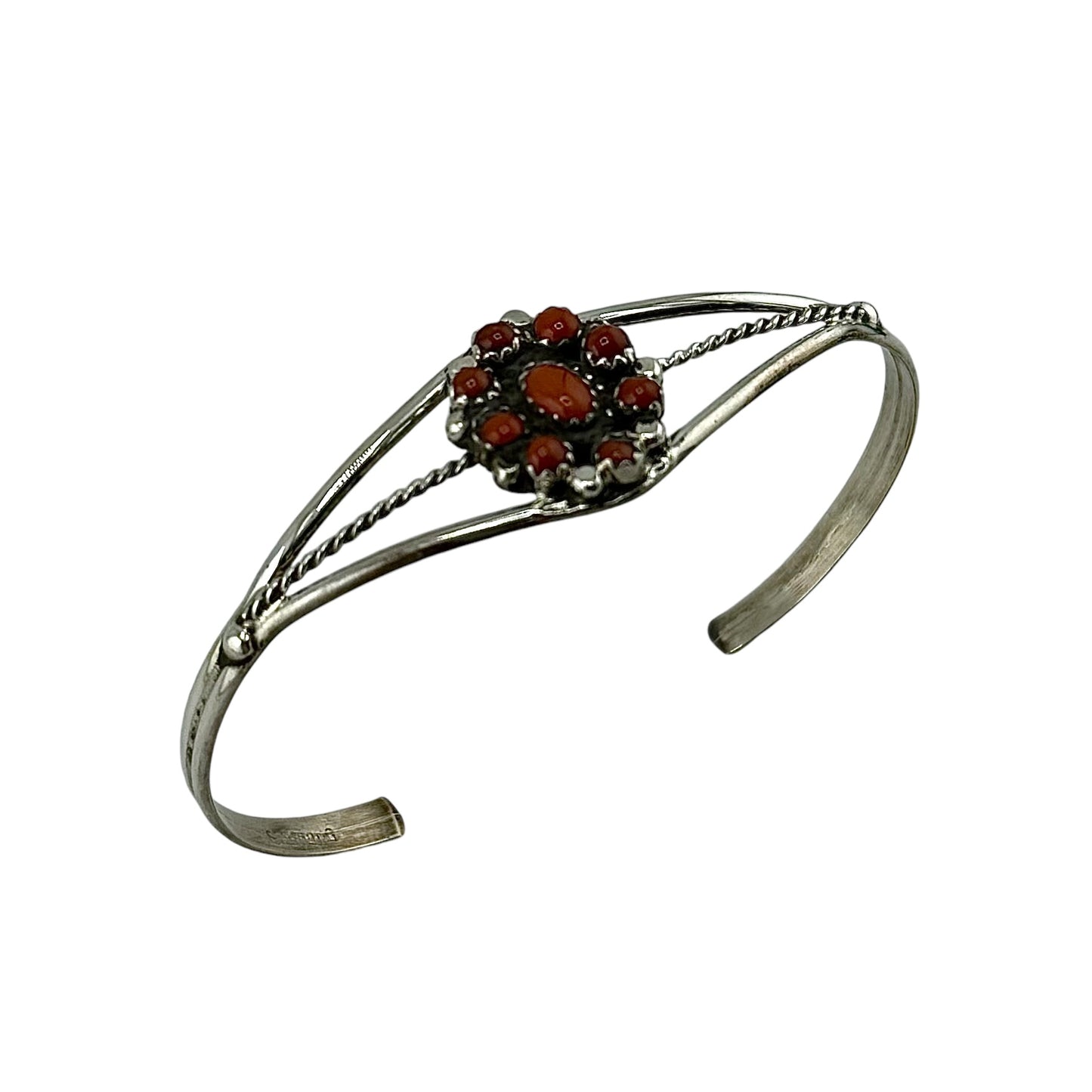 Coral Cluster Navajo Cuff Bracelet Sterling Silver