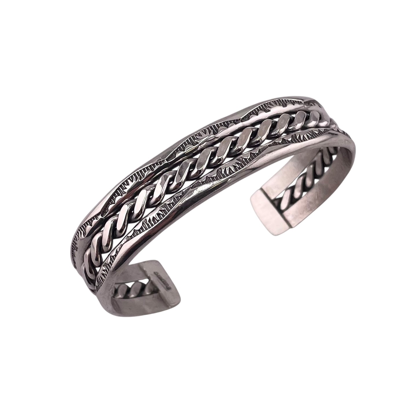 Elaine Tahe Sterling Silver Navajo Rope Imprinted 12mm Bracelet