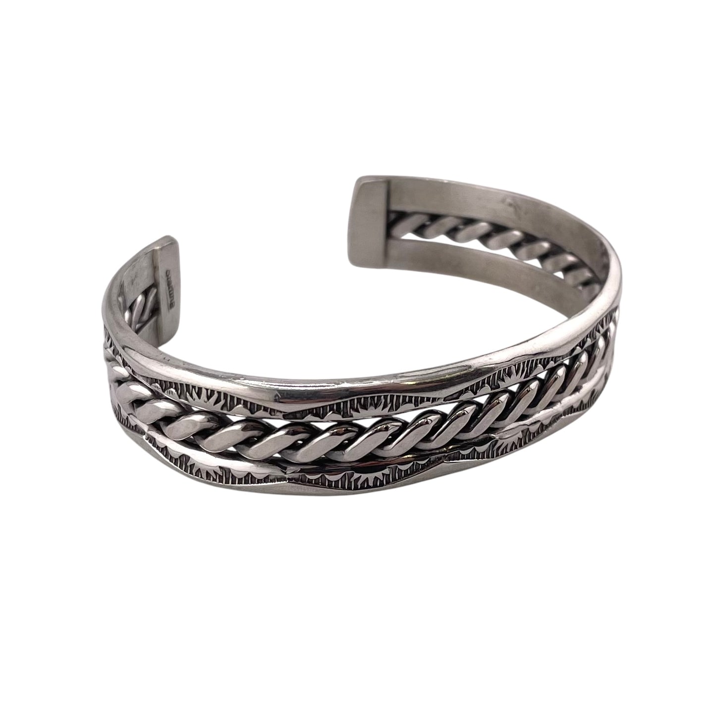 Elaine Tahe Sterling Silver Navajo Rope Imprinted 12mm Bracelet